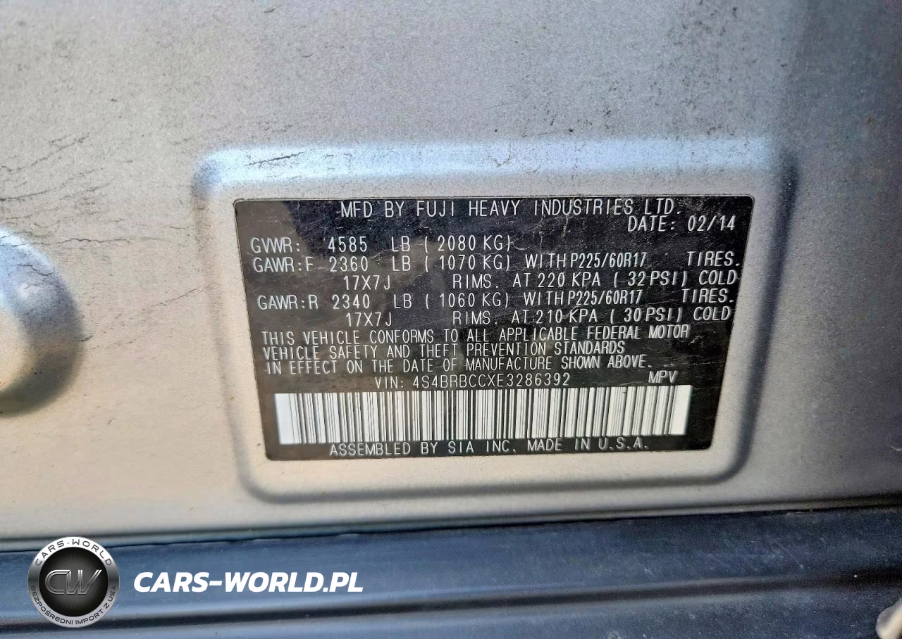 2014 Subaru Outback 2.5I Premium VIN:4S4BRBCCXE3286392 - 13
