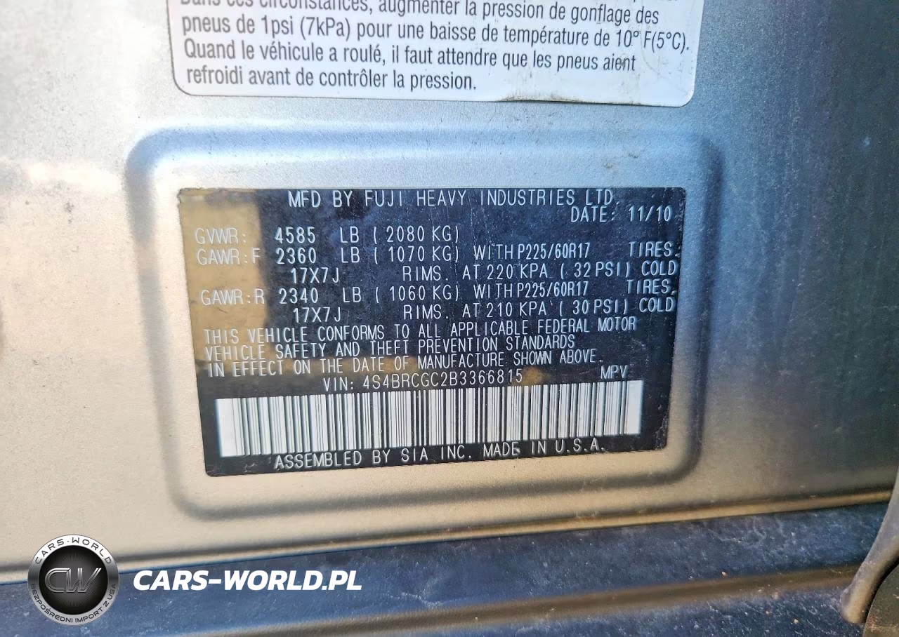 2011 Subaru Outback 2.5I Premium VIN:4S4BRCGC2B3366815 - 13