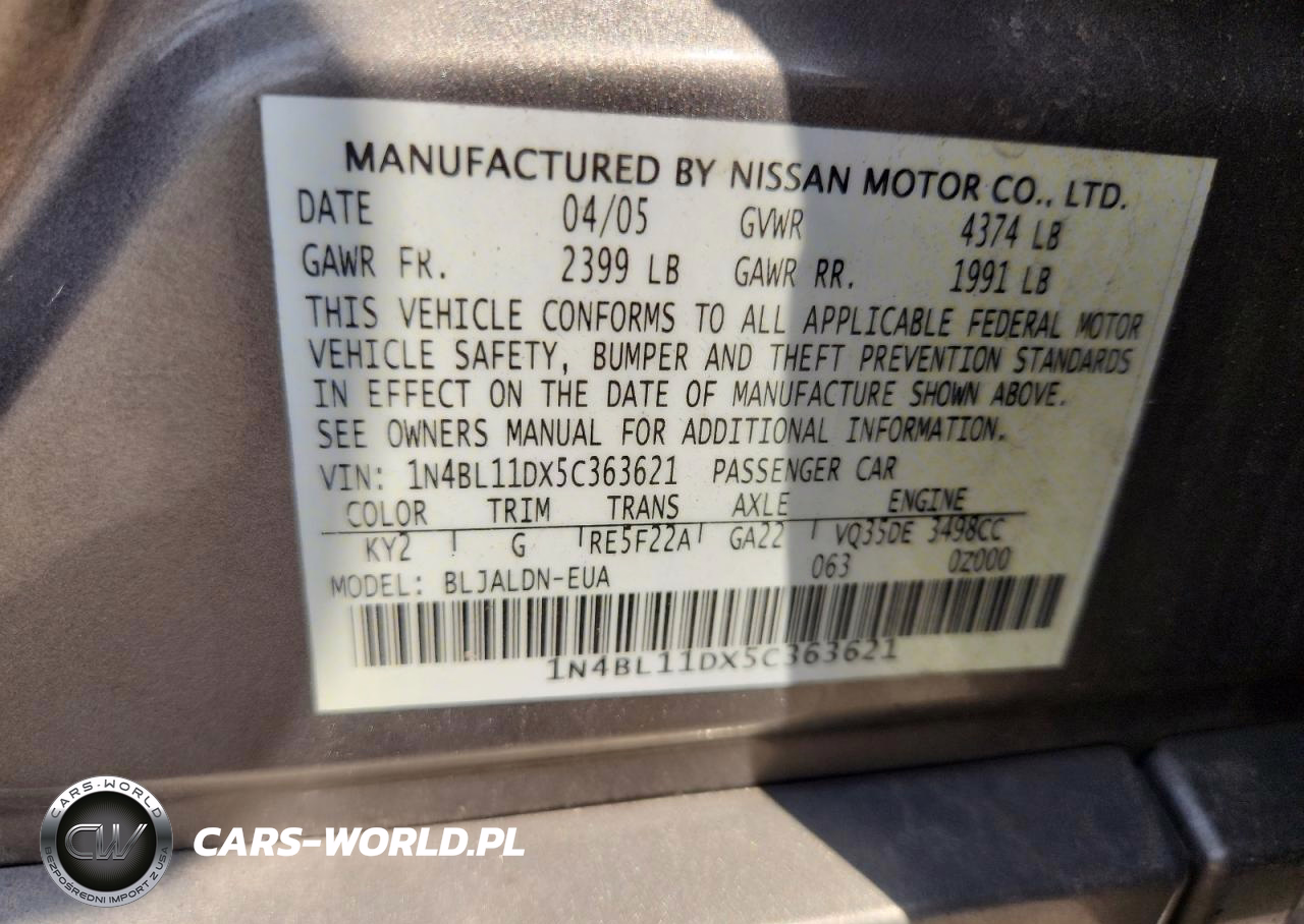 2005 Niss Altima Se VIN:1N4BL11DX5C363621 - 12