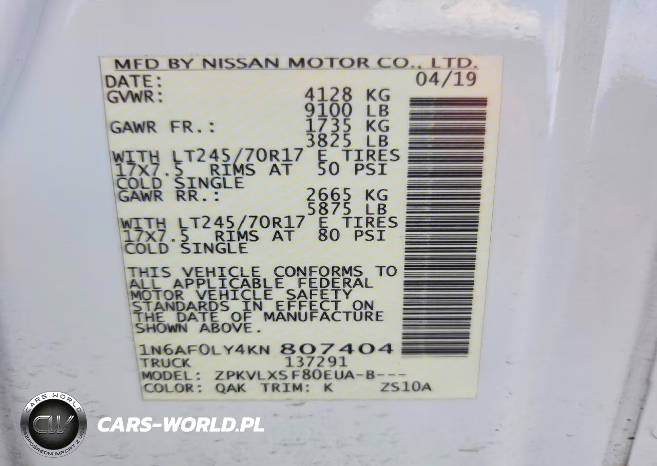 2019 Nissan Nv 2500 Hd Sv VIN:1N6AF0LY4KN807404 - 13