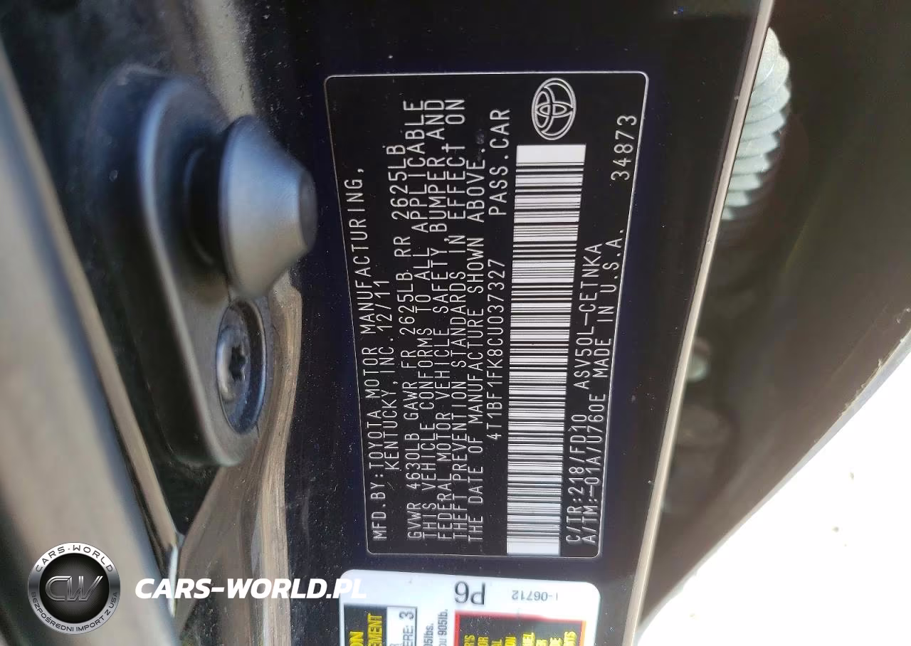 2012 Toyota Camry Le VIN:4T1BF1FK8CU037327 - 12