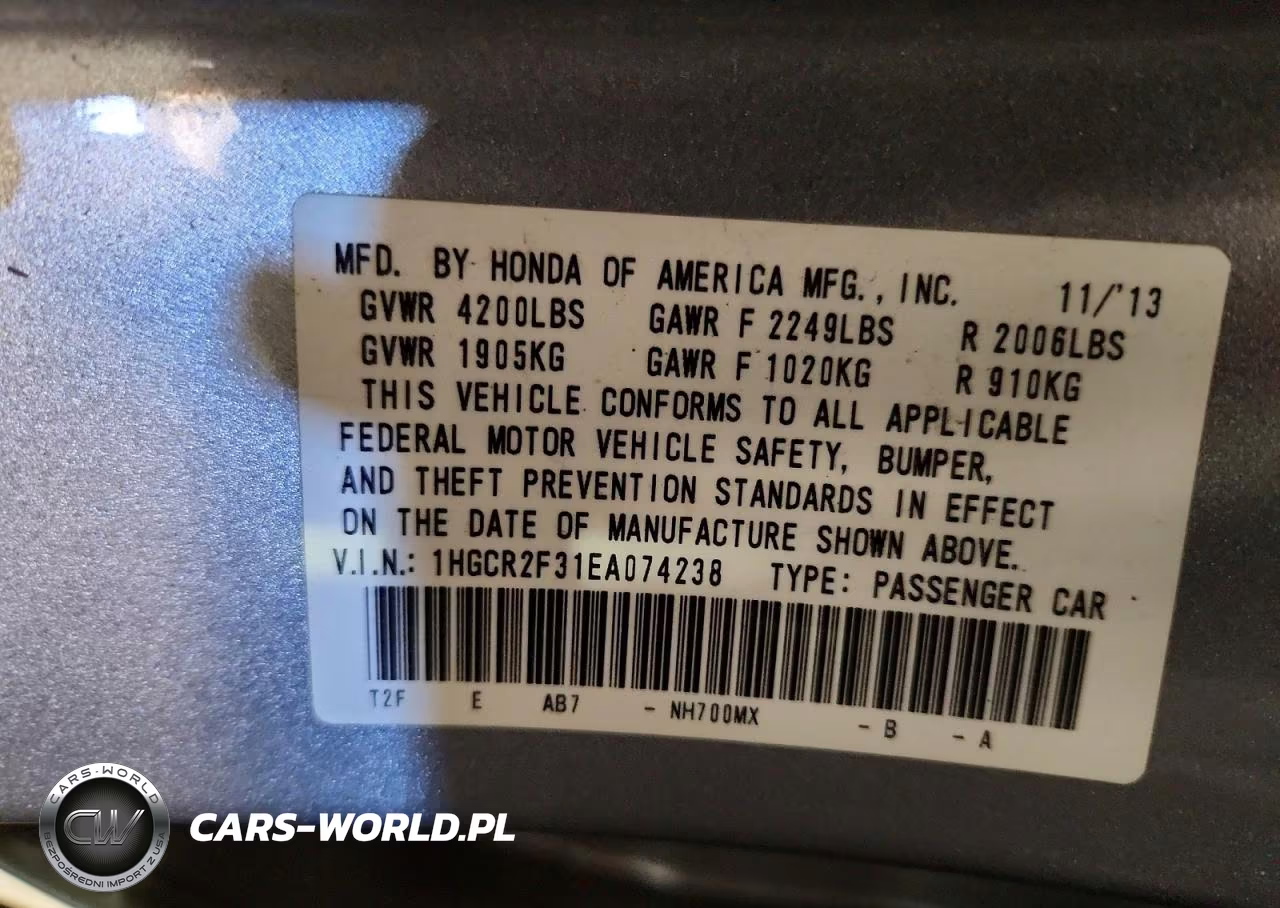 2014 Honda Accord Lx VIN:1HGCR2F31EA074238 - 12