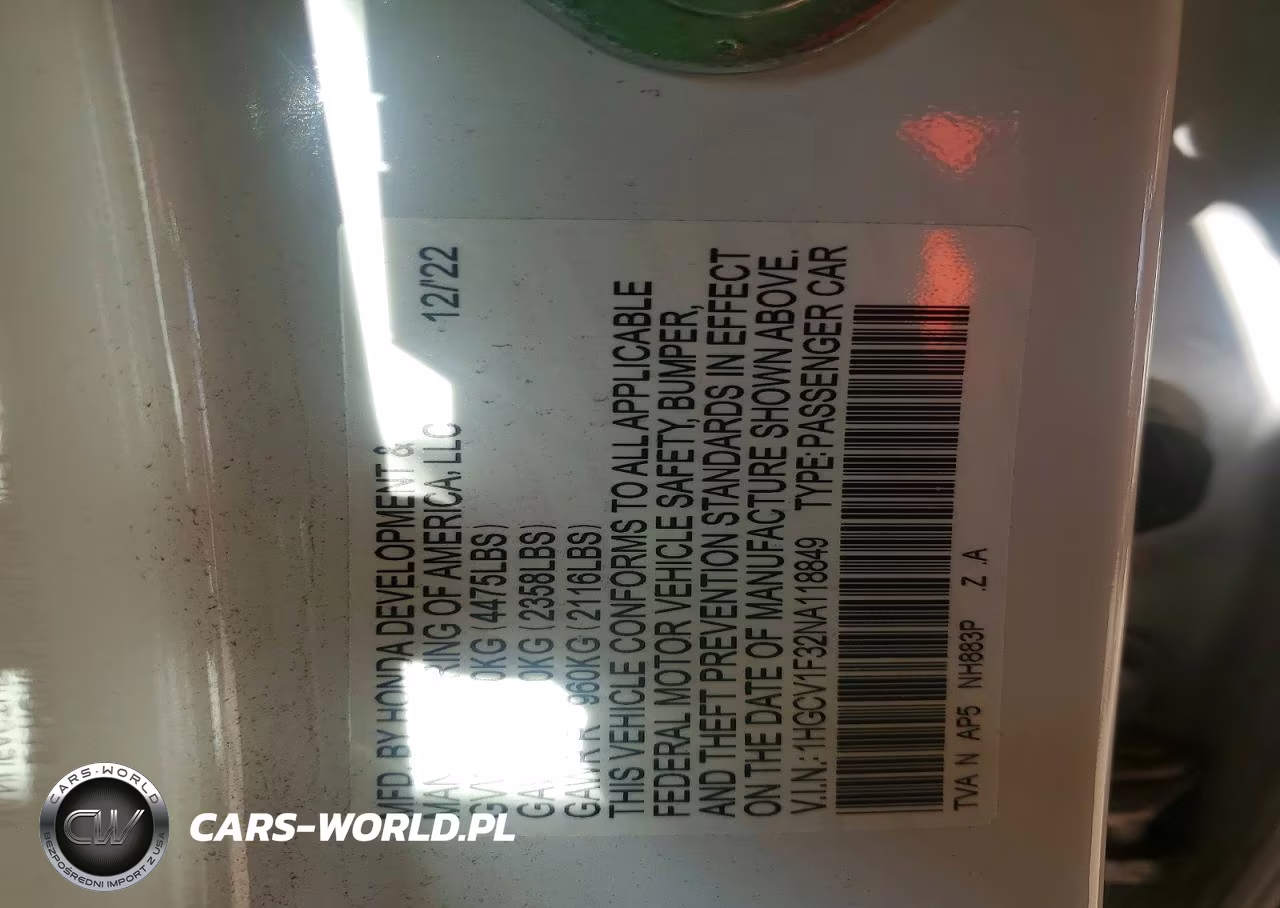 2022 Honda Accord Sport VIN:1HGCV1F32NA118849 - 12