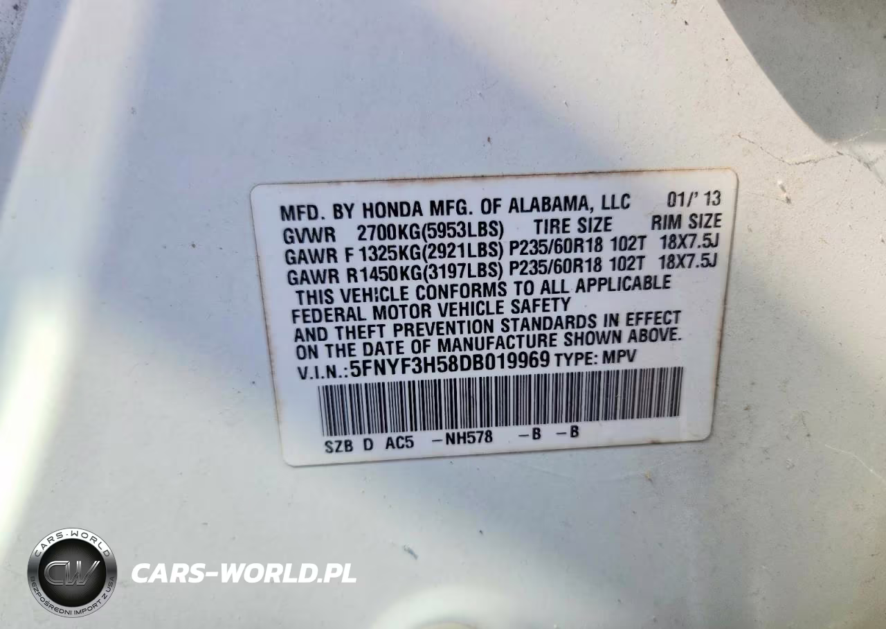 2013 Honda Pilot Exl VIN:5FNYF3H58DB019969 - 13