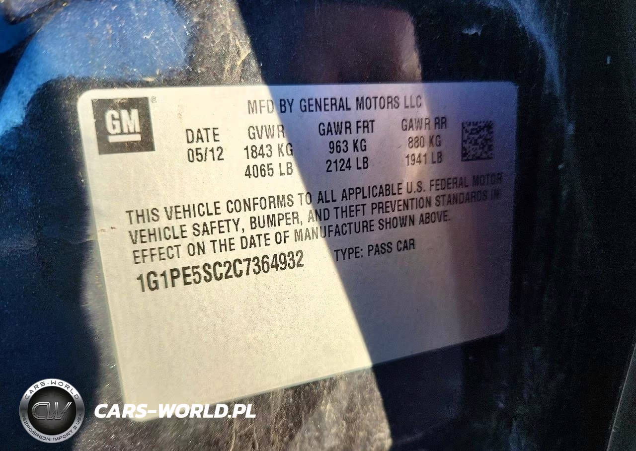 2012 Chevrolet Cruze Lt VIN:1G1PE5SC2C7364932 - 12