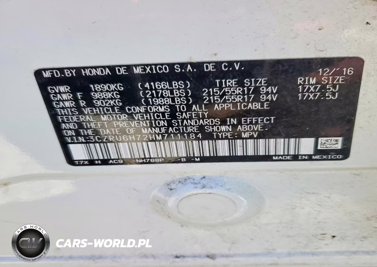 2017 Honda Hr-V Exl VIN:3CZRU6H72HM711184 - 13