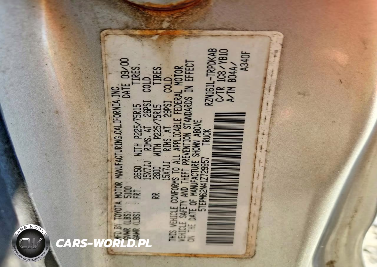 2001 Toyota Tacoma Base VIN:5TEPM62N41Z729957 - 12