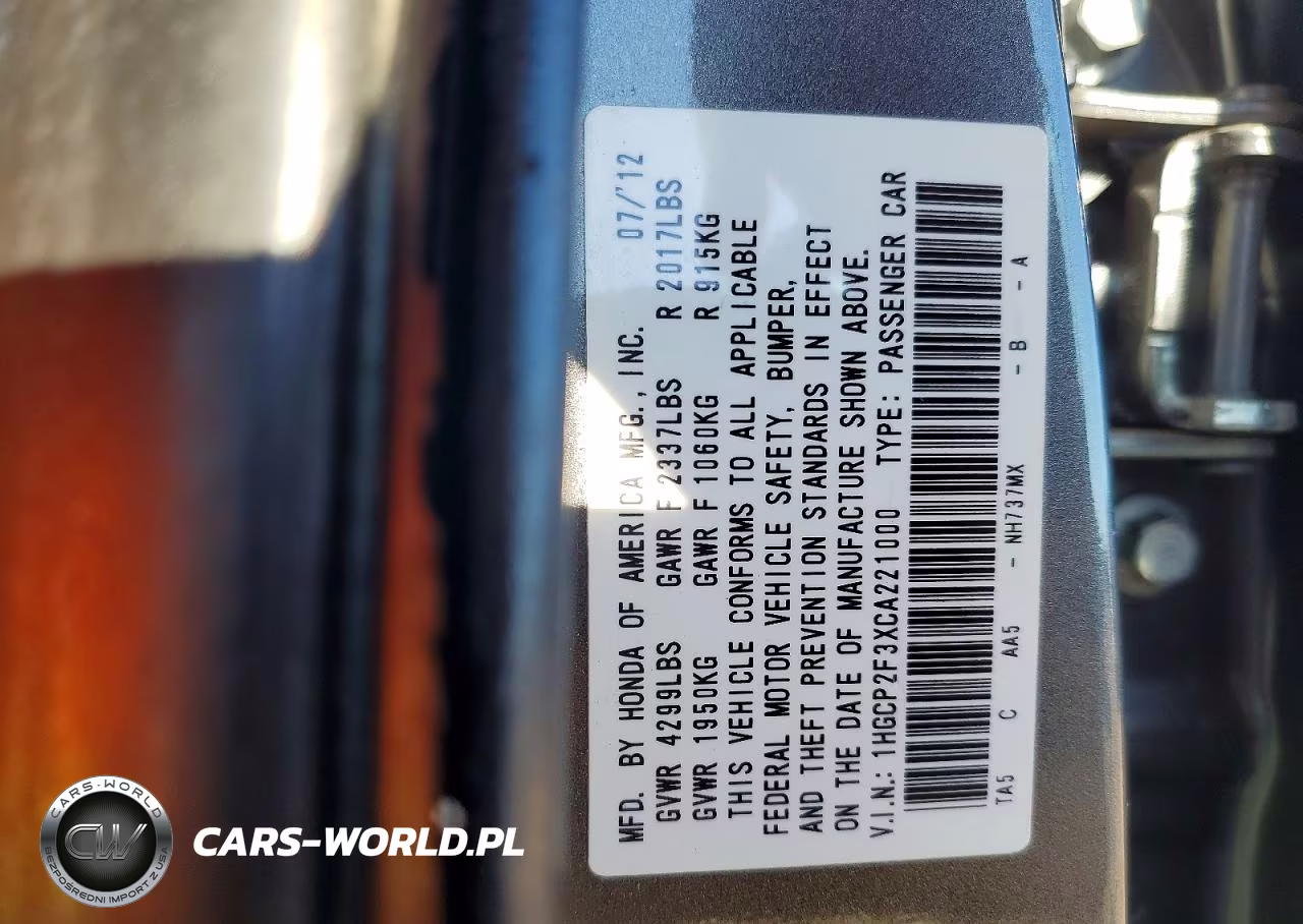 2012 HONDA ACCORD 2.4 LX VIN:1HGCP2F3XCA221000 - 12