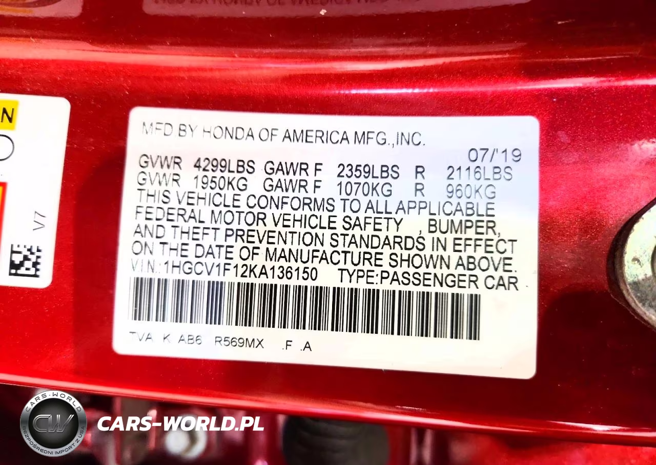 2019 Honda Accord Lx VIN:1HGCV1F12KA136150 - 12