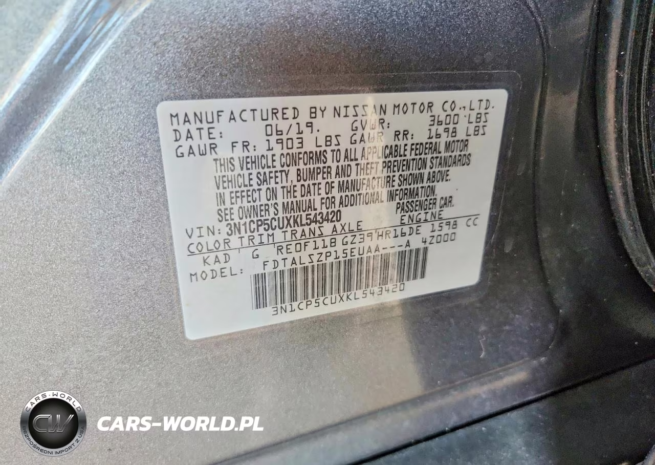 2019 Nissan Kicks Sv VIN:3N1CP5CUXKL543420 - 14