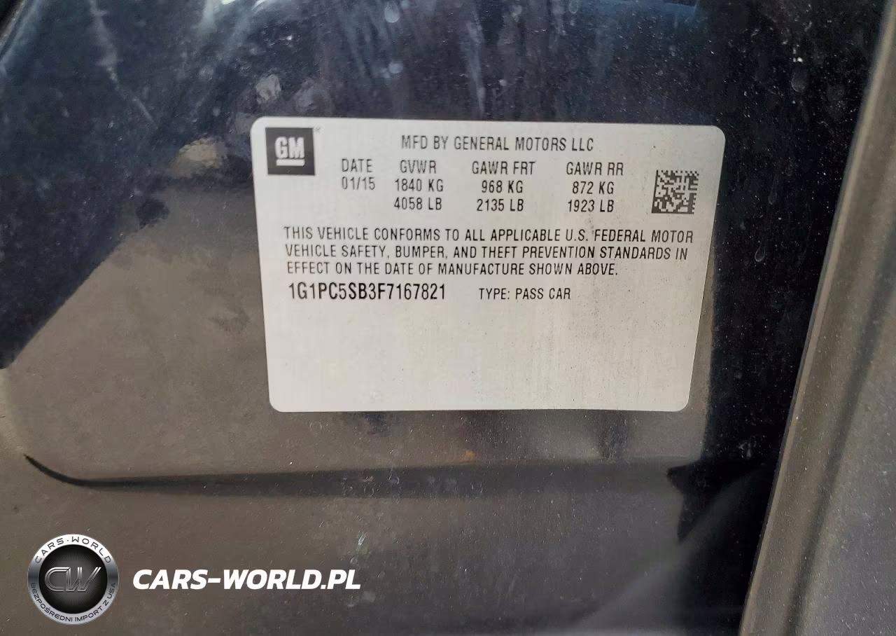2015 Chevrolet Cruze Lt VIN:1G1PC5SB3F7167821 - 12