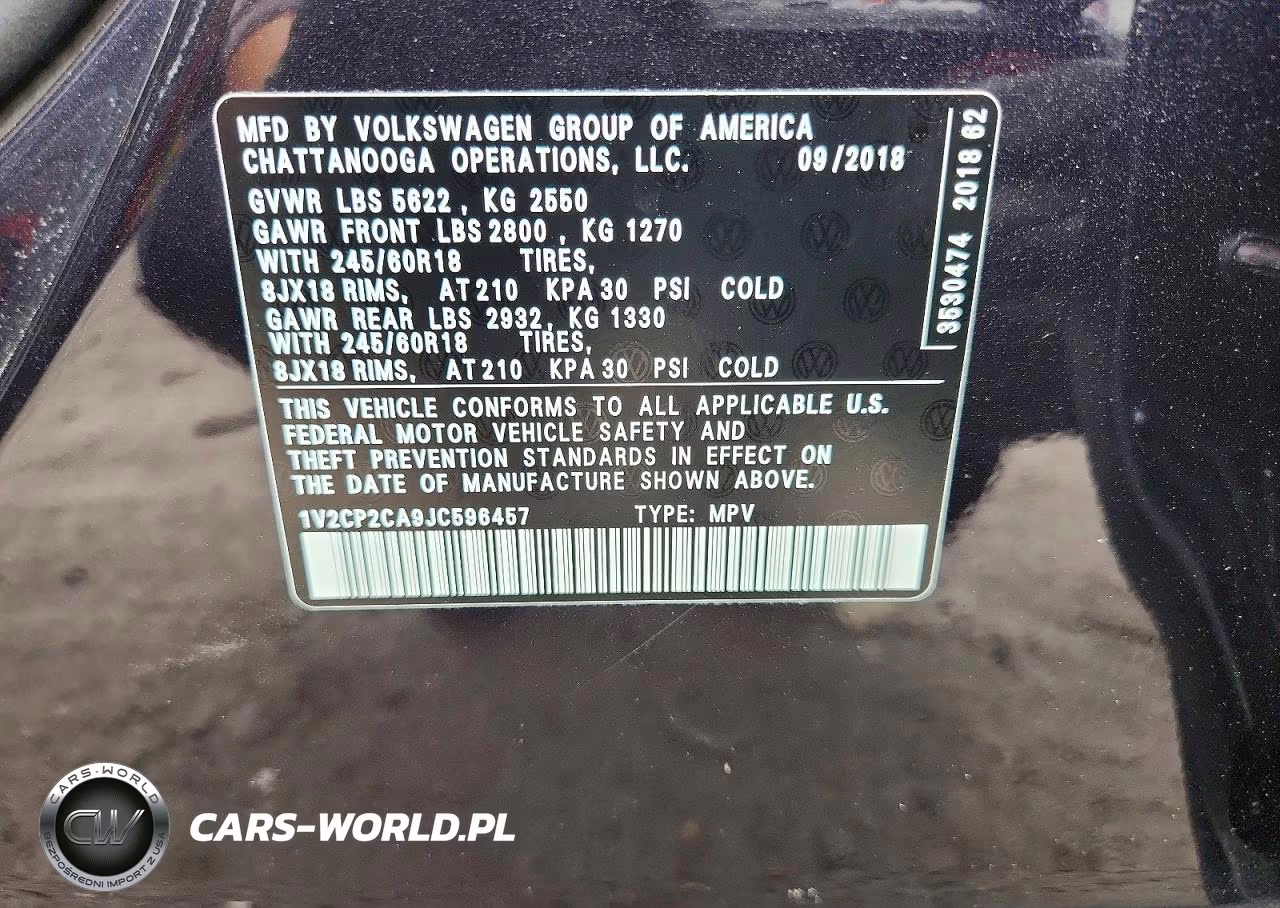 2018 Volkswagen Atlas Se VIN:1V2CP2CA9JC596457 - 13