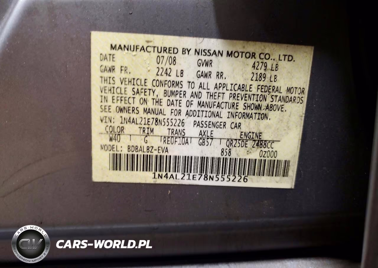 2008 Nissan Altima 2.5 VIN:1N4AL21E78N555226 - 13