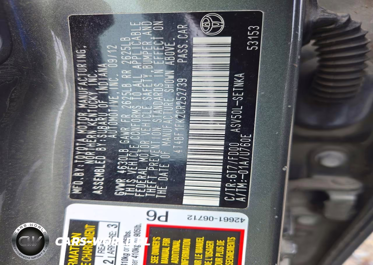 2012 Toyota Camry Le VIN:4T4BF1FK2CR252739 - 13