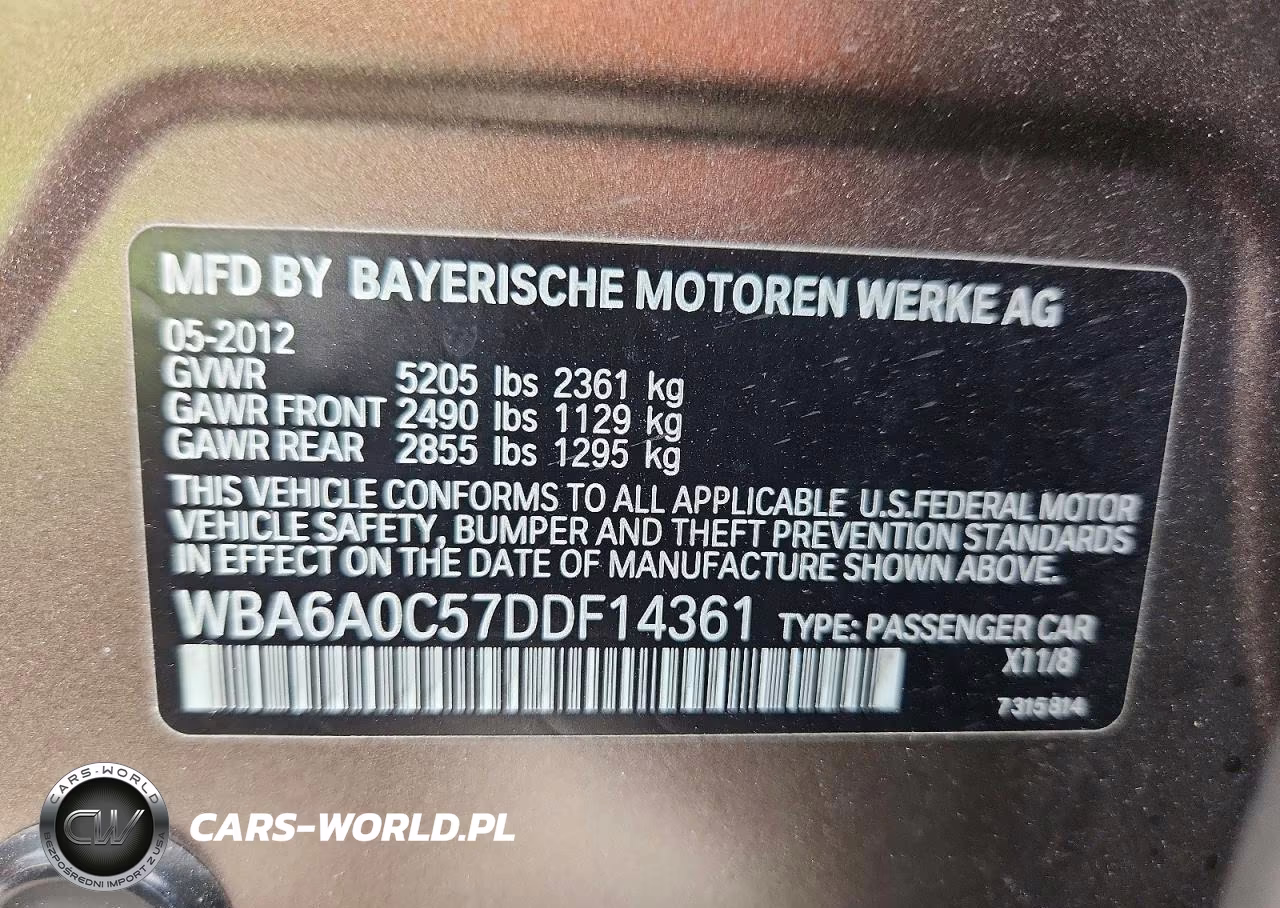 2013 BMW 640 I VIN:WBA6A0C57DDF14361 - 12
