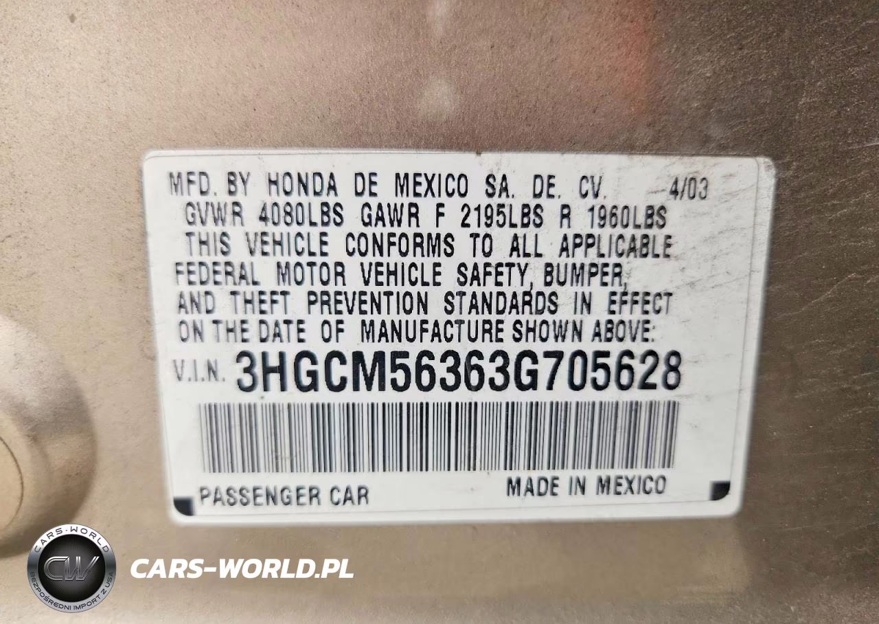 2003 Honda Accord Lx VIN:3HGCM56363G705628 - 12