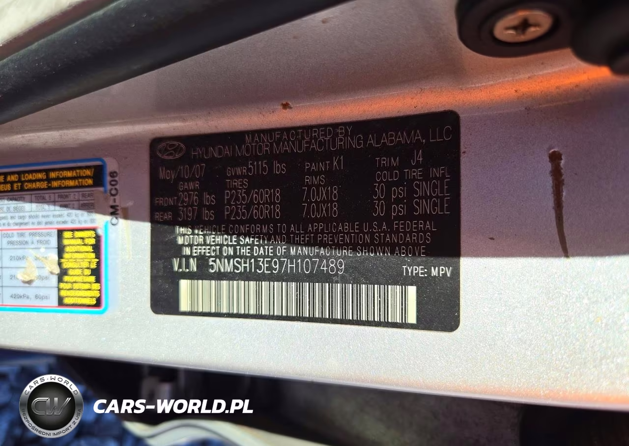 2007 Hyundai Santa Fe Se VIN:5NMSH13E97H107489 - 12