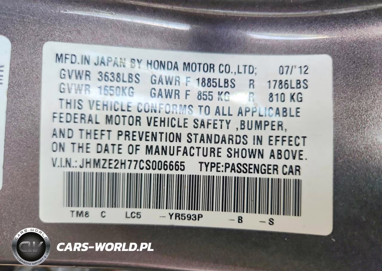 2012 Honda Insight Ex VIN:JHMZE2H77CS006665 - 12