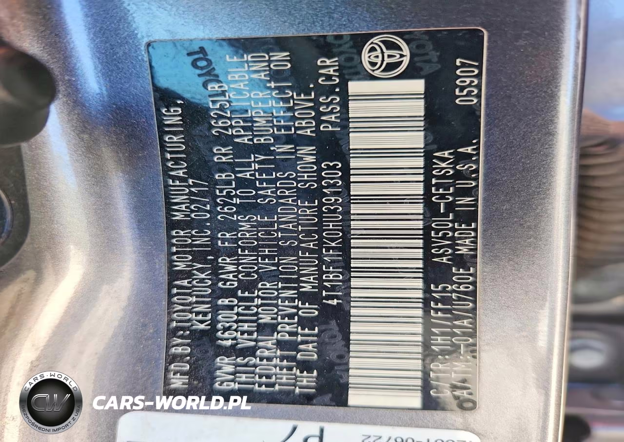 TOYOTA CAMRY VIN:4T1BF1FK0HU391303 - 12