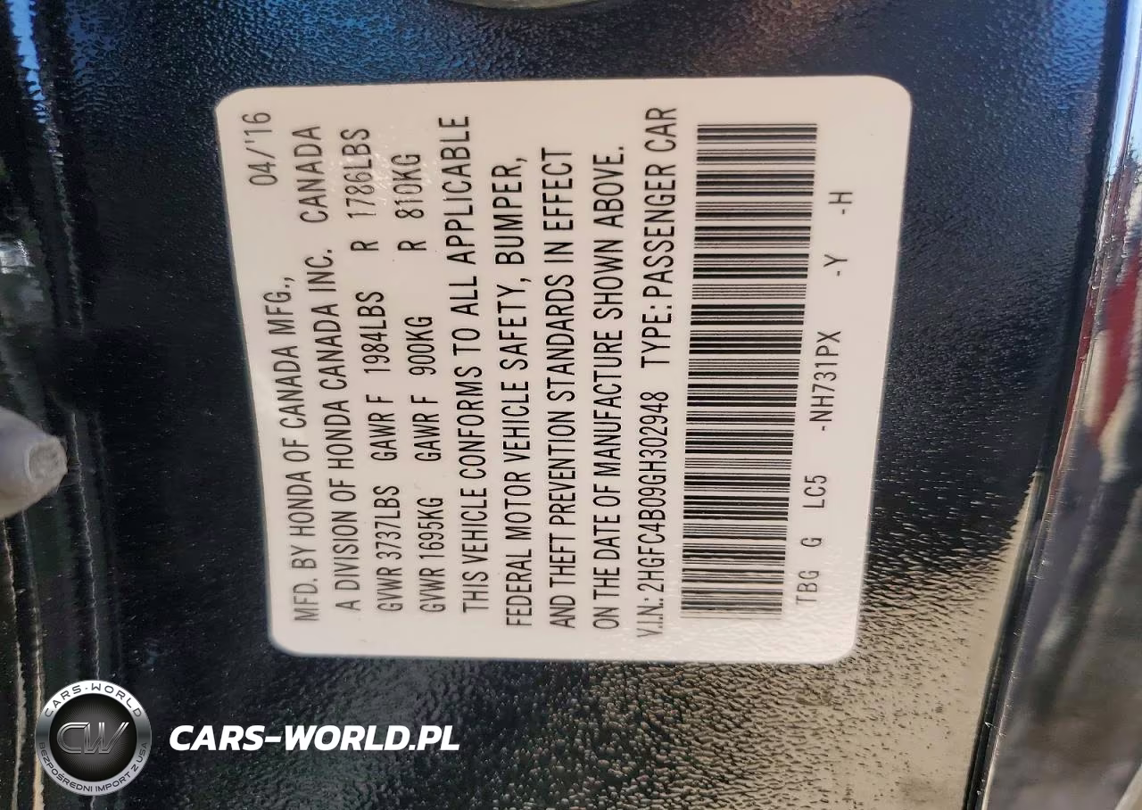 2016 Honda Civic Lx VIN:2HGFC4B09GH302948 - 12