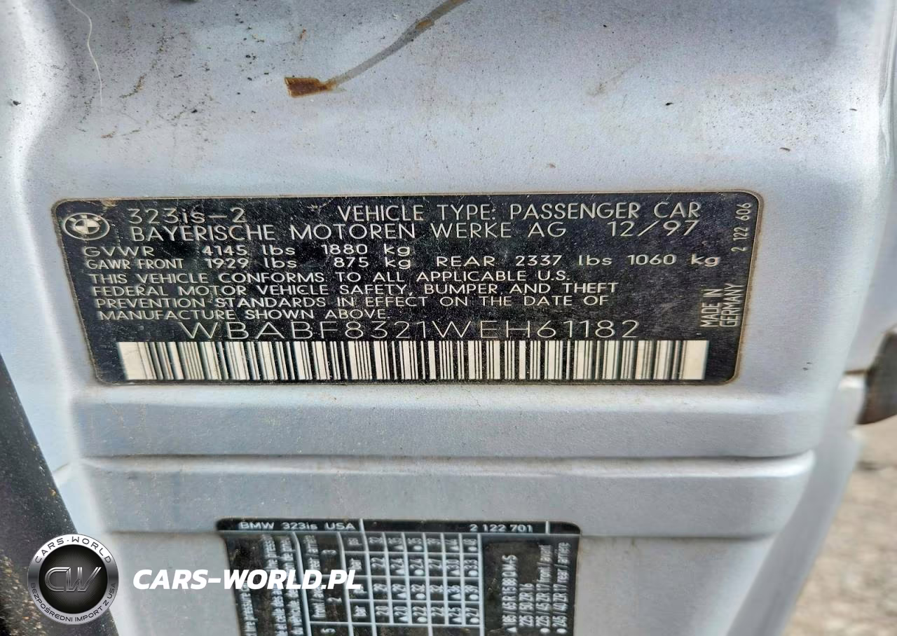 1998 BMW 323 Is Automatic VIN:WBABF8321WEH61182 - 12