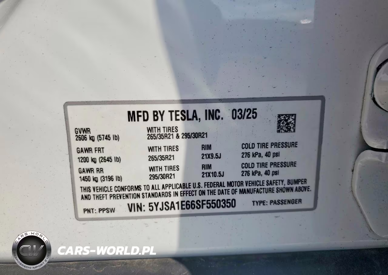 2025 Tesla Model S VIN:5YJSA1E66SF550350 - 12