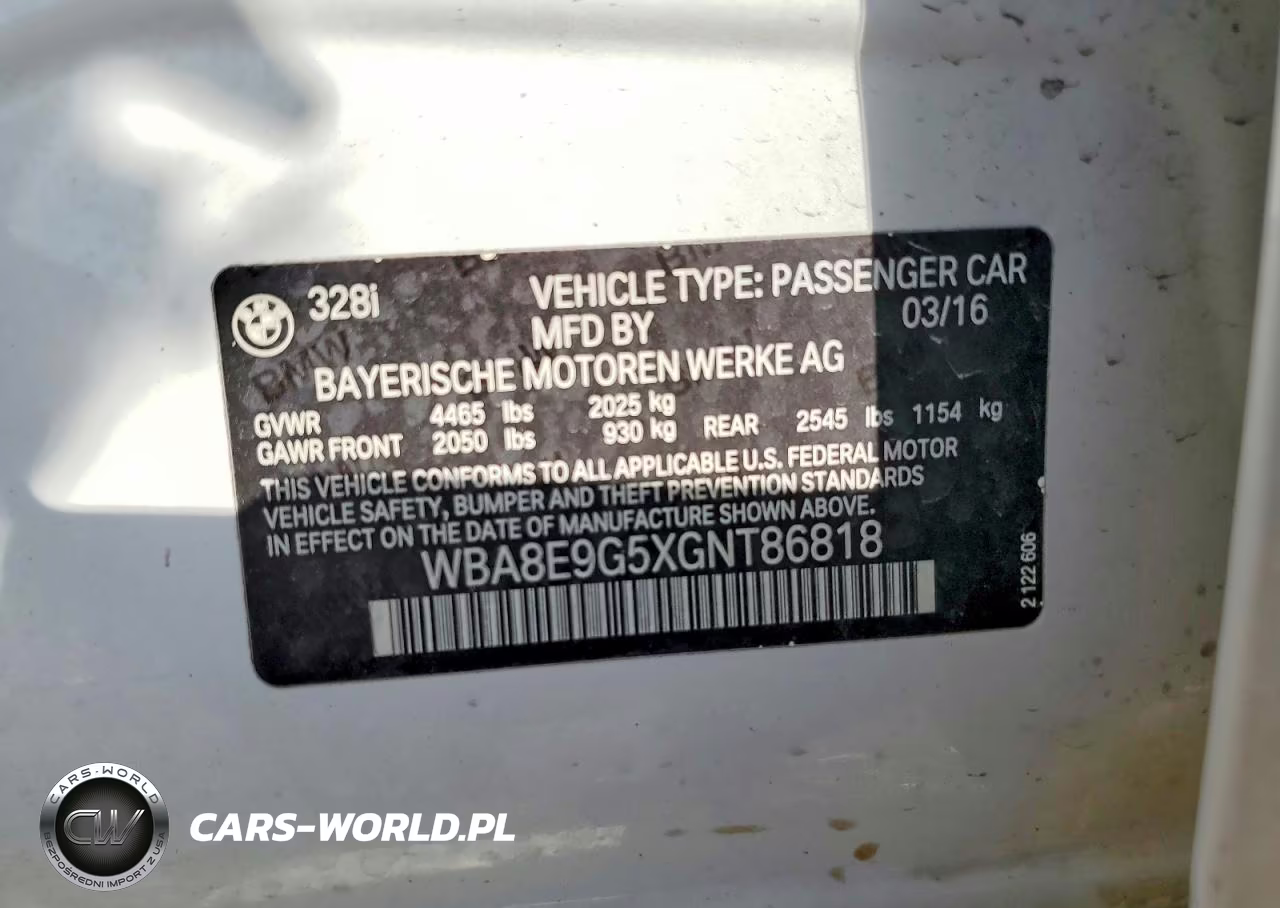 2016 BMW 328 I Sulev VIN:WBA8E9G5XGNT86818 - 12