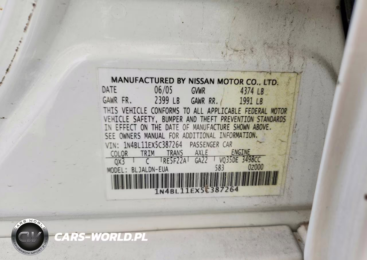 2005 Nissan Altima 3.5 Se VIN:1N4BL11EX5C387264 - 13