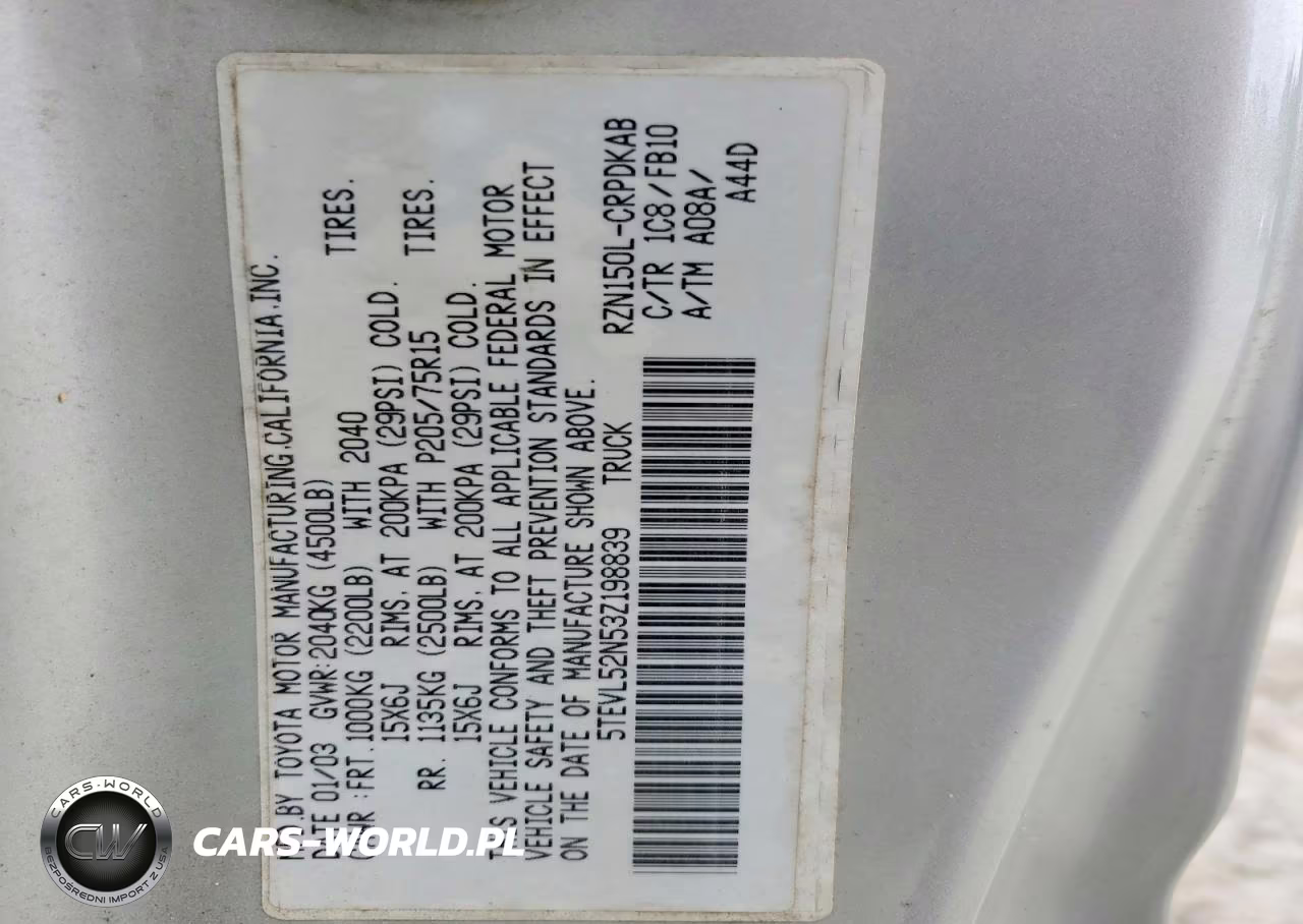2003 Toyota Tacoma Base VIN:5TEVL52N53Z198839 - 12