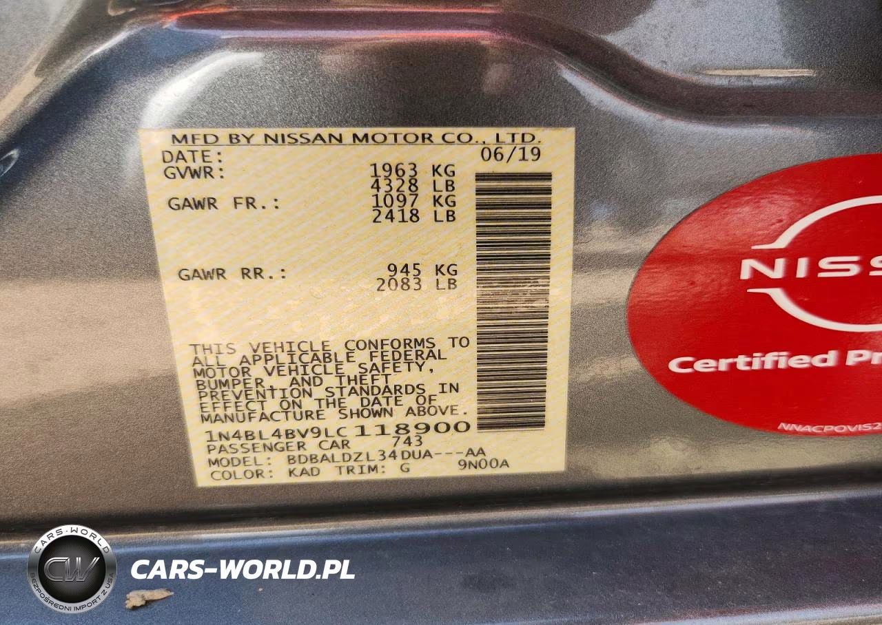 2020 Nissan Altima S VIN:1N4BL4BV9LC118900 - 13