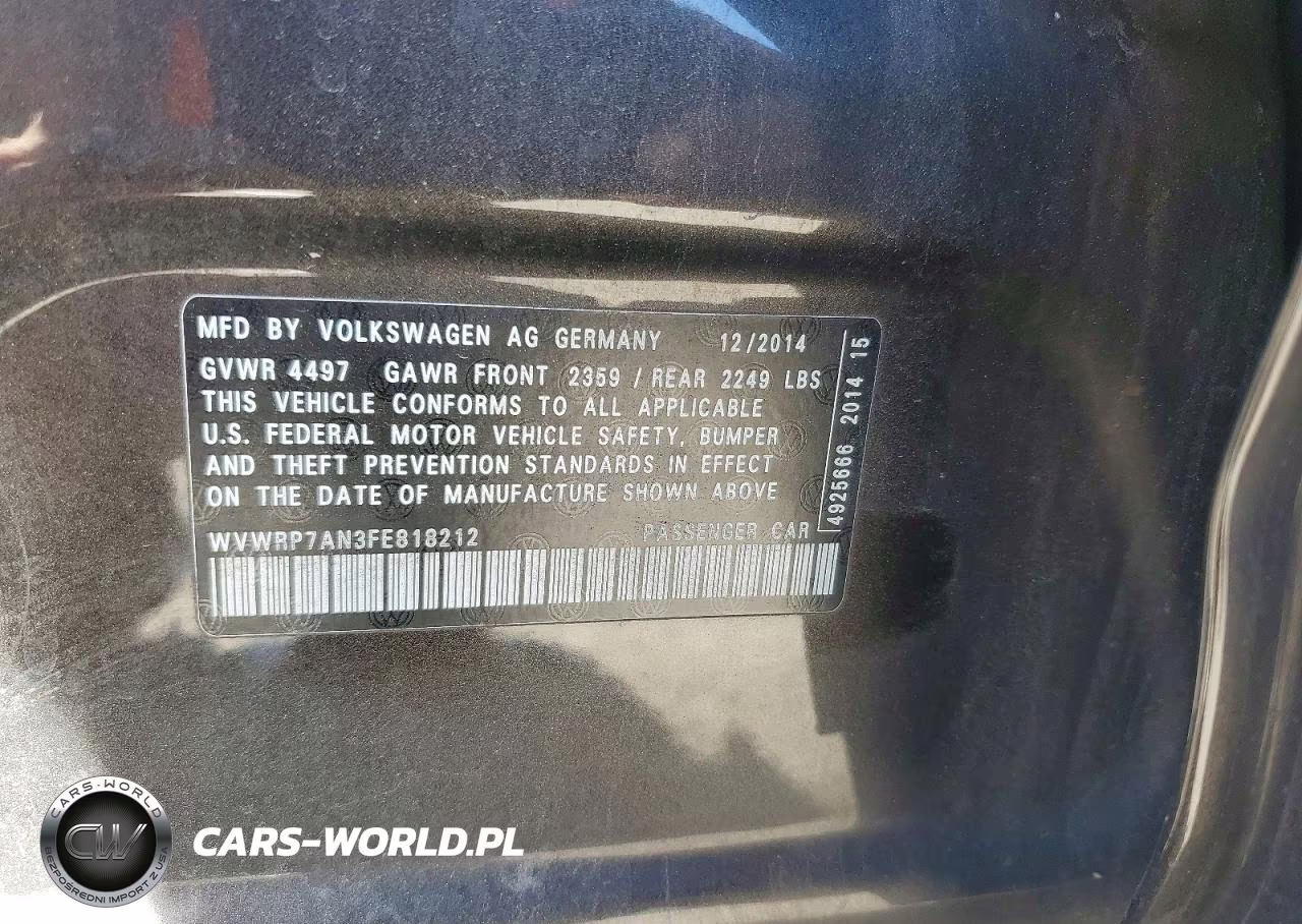 2015 Volkswagen Cc Executive VIN:WVWRP7AN3FE818212 - 12