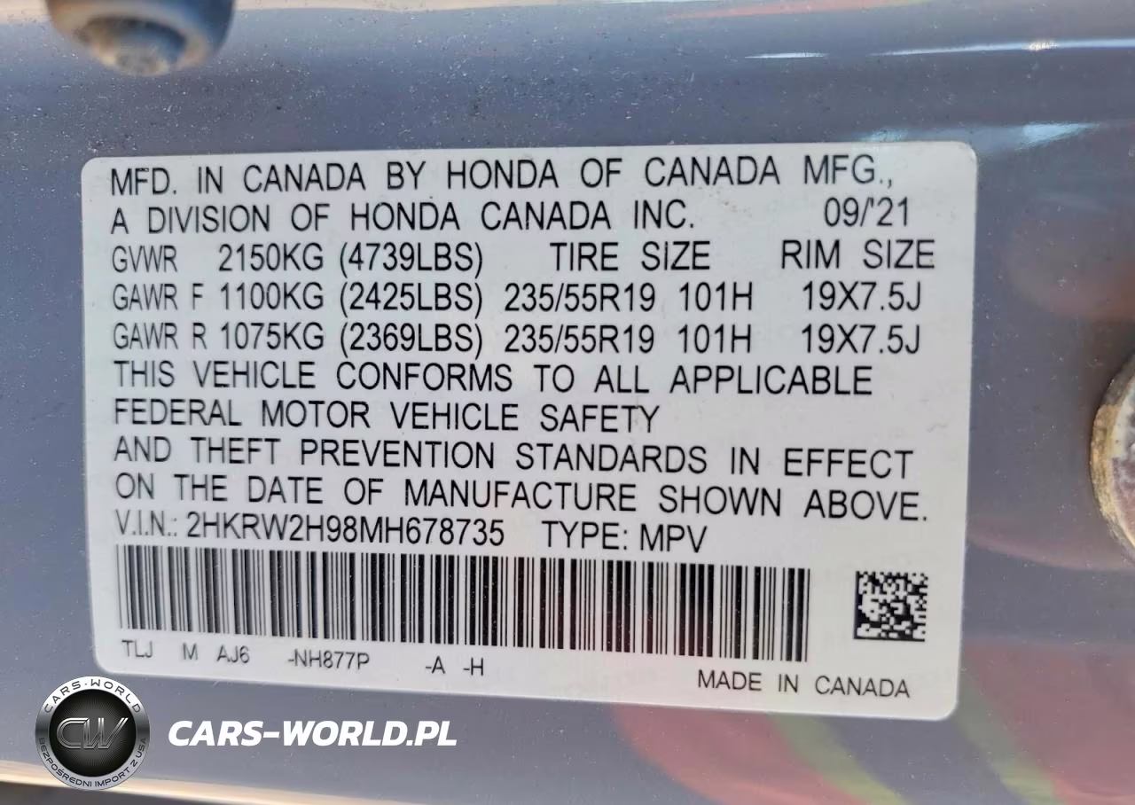 2021 Honda Cr-V Touring VIN:2HKRW2H98MH678735 - 13