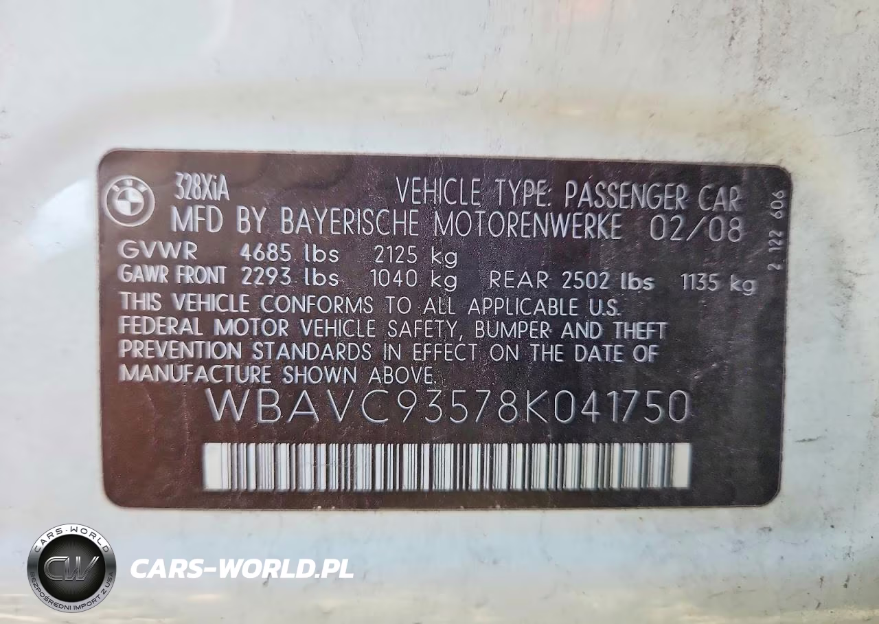 2008 BMW 328 Xi VIN:WBAVC93578K041750 - 13