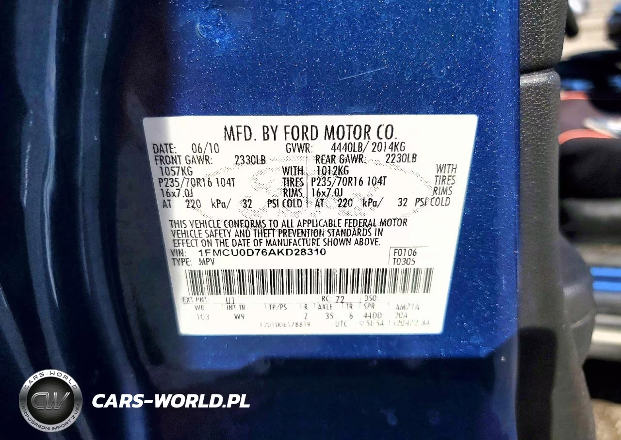 2010 Ford Escape Xlt VIN:1FMCU0D76AKD28310 - 13