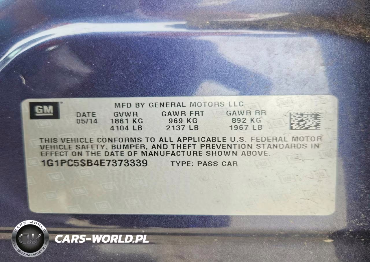 2014 Chevrolet Cruze Lt VIN:1G1PC5SB4E7373339 - 12