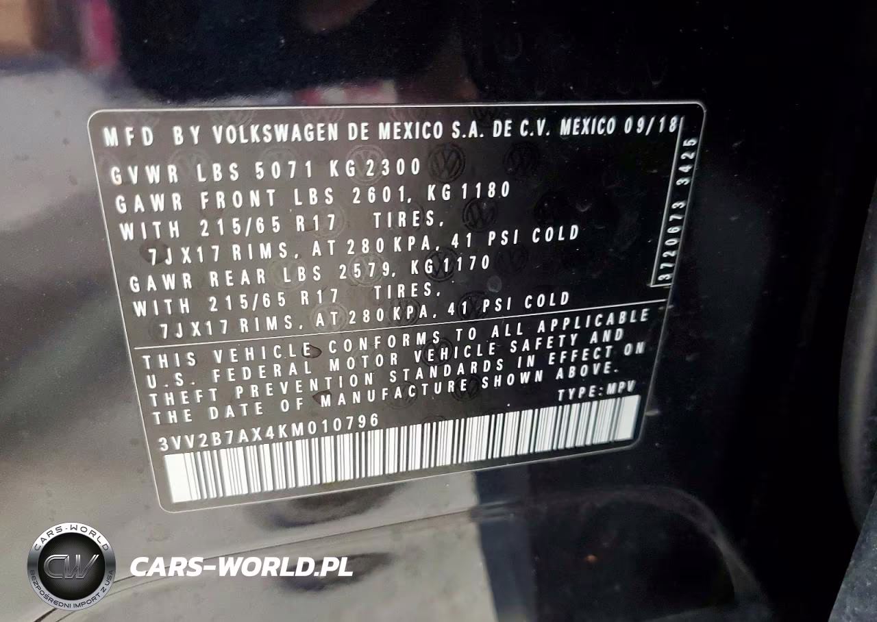 2019 Volkswagen Tiguan Se VIN:3VV2B7AX4KM010796 - 13