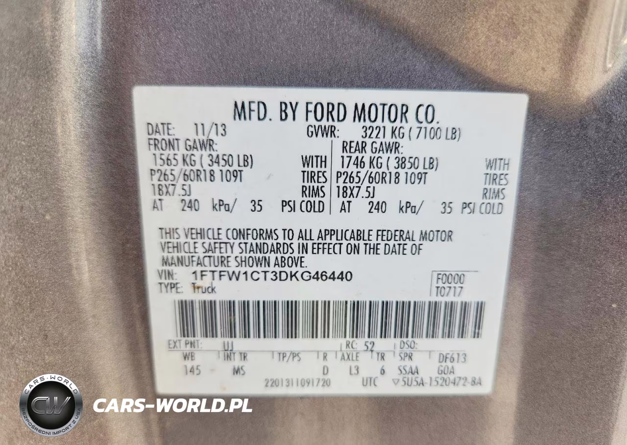 2013 Ford F150 Supercrew VIN:1FTFW1CT3DKG46440 - 12
