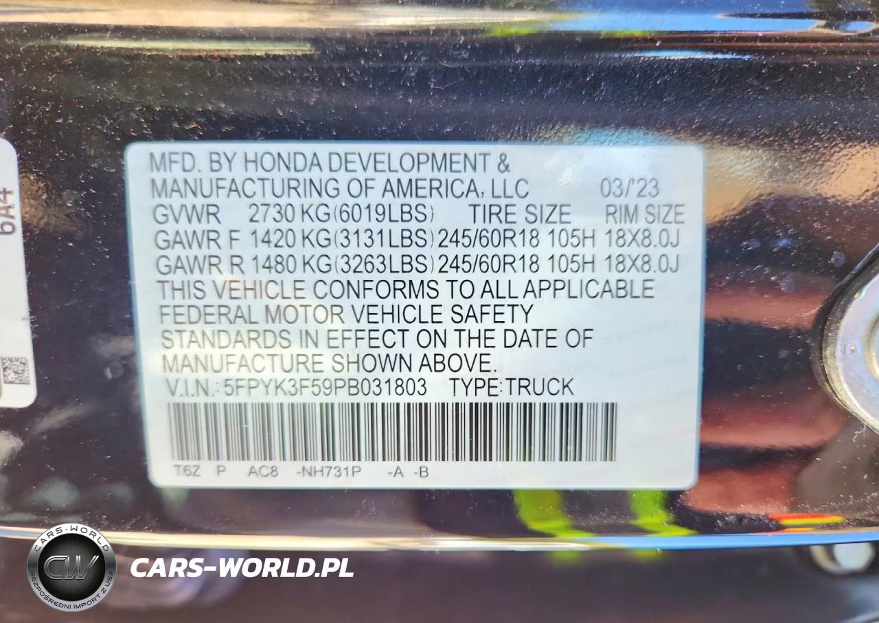 2023 Honda Ridgeline Rtl VIN:5FPYK3F59PB031803 - 12