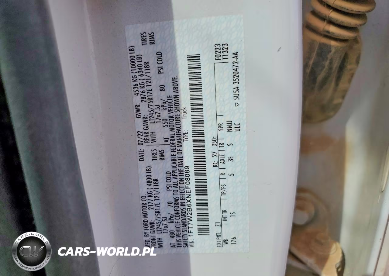 2022 Ford F250 Super Duty VIN:1FT7W2B6XNEF08089 - 12