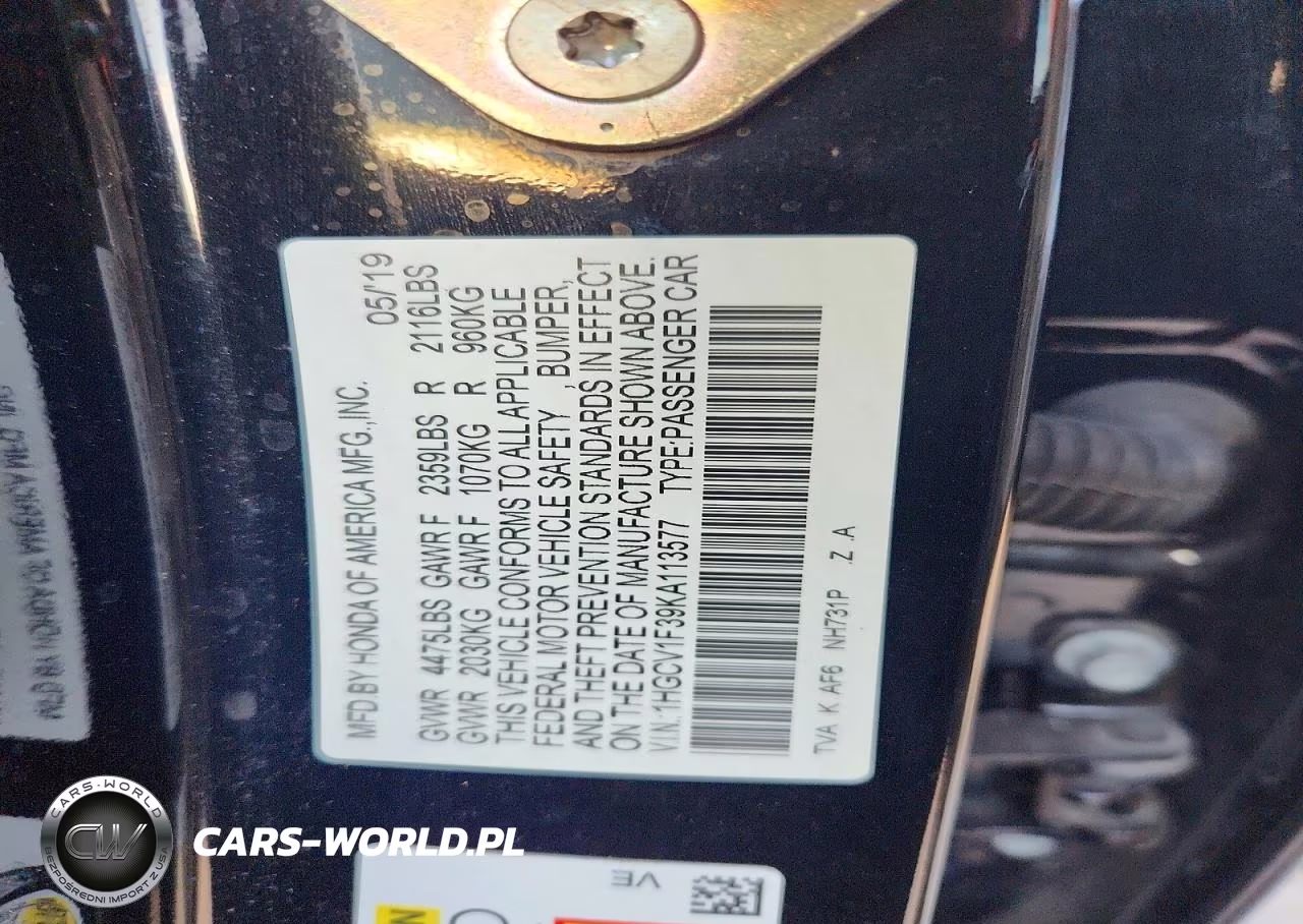 2019 Honda Accord Sport VIN:1HGCV1F39KA113577 - 12