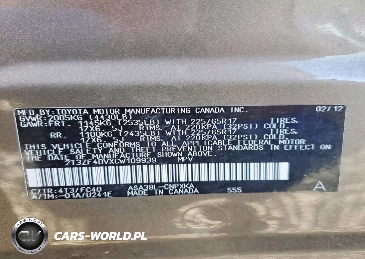 2012 Toyota Rav4 Base VIN:2T3ZF4DVXCW109939 - 13