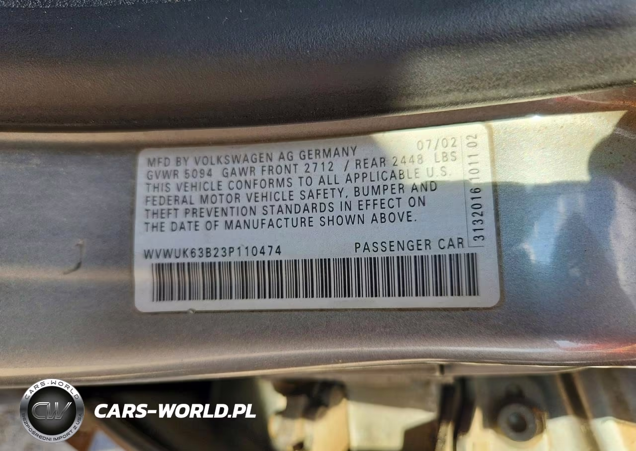 2003 Volkswagen Passat W8 4Motion VIN:WVWUK63B23P110474 - 12
