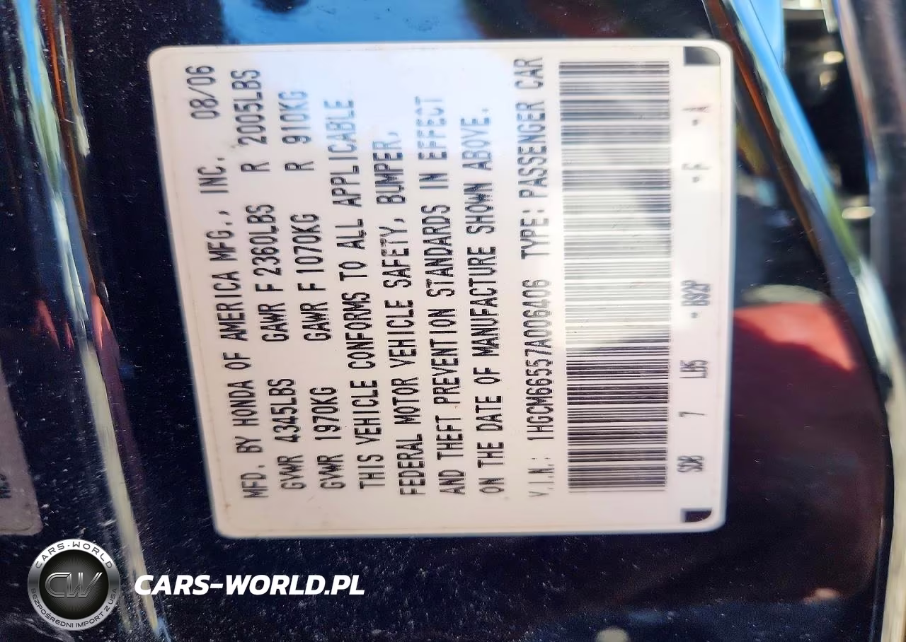 2007 Honda Accord Ex VIN:1HGCM66557A006406 - 12