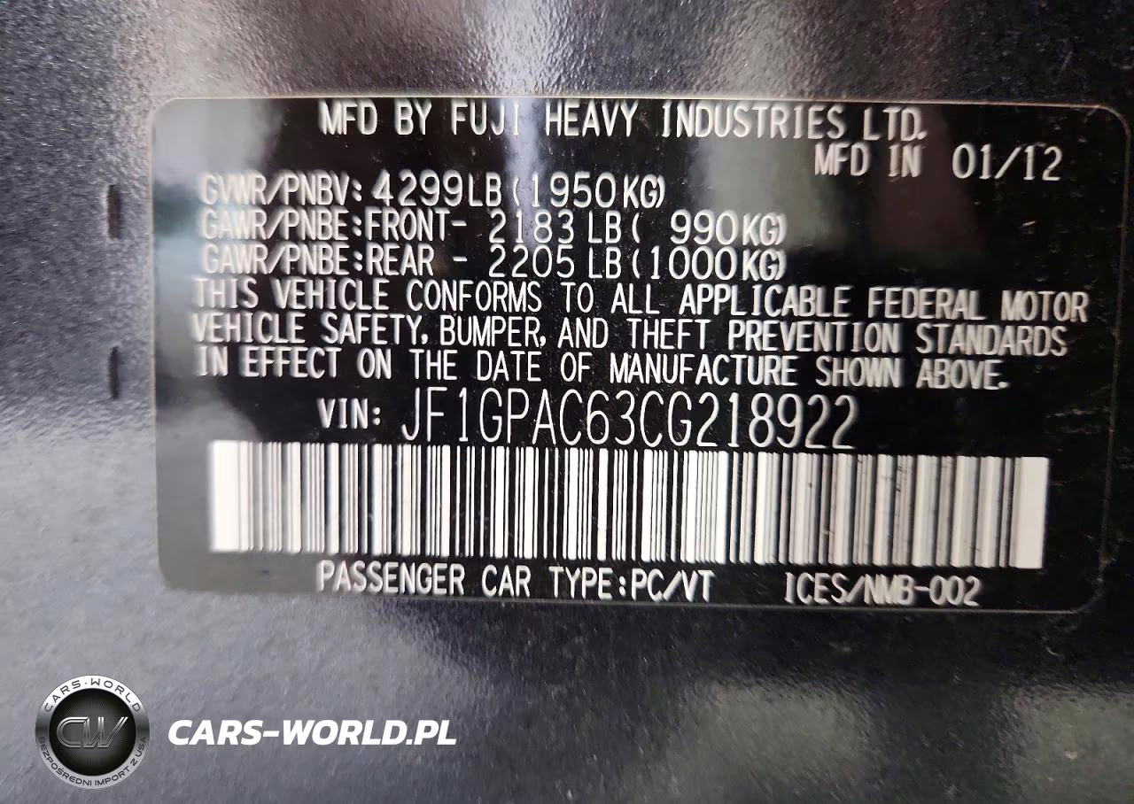 2012 Subaru Impreza Premium VIN:JF1GPAC63CG218922 - 12