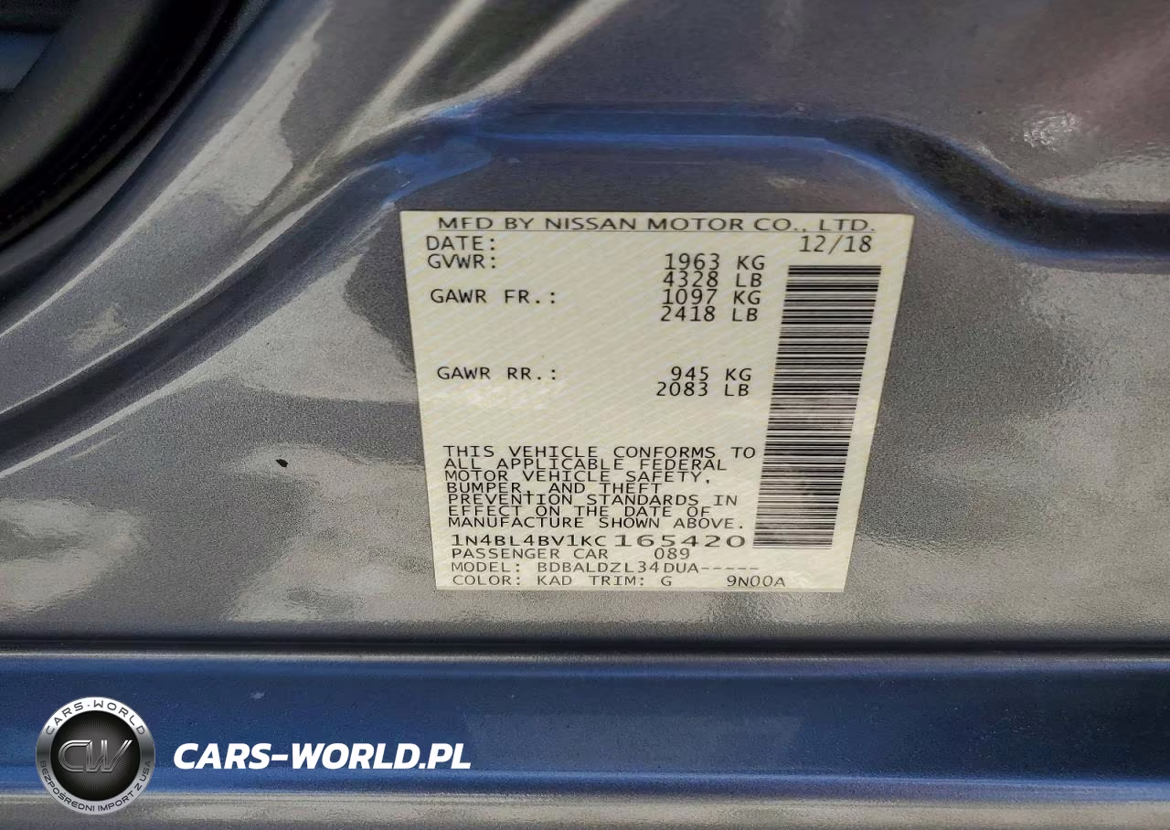 2019 Nissan Altima S VIN:1N4BL4BV1KC165420 - 13