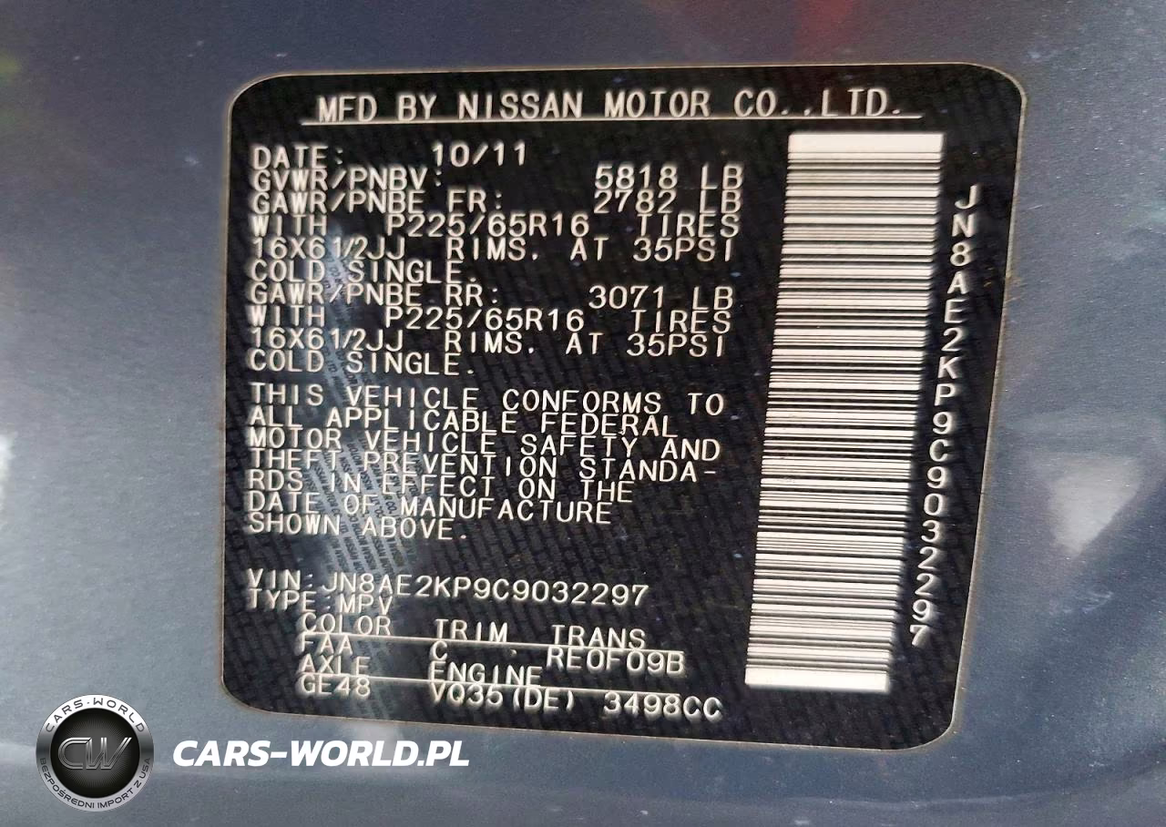 2012 Nissan Quest 3.5 S VIN:JN8AE2KP9C9032297 - 13