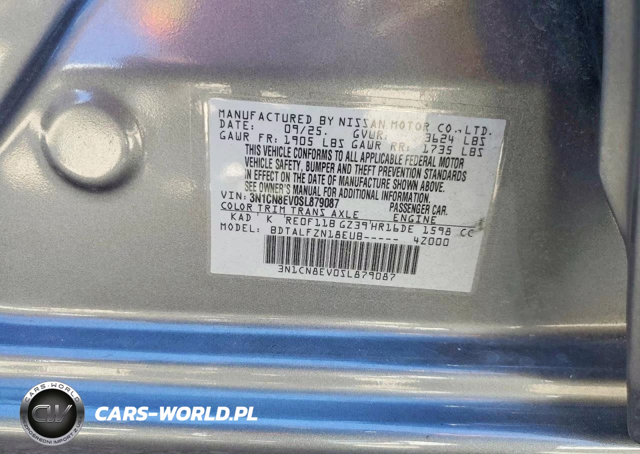 2025 Nissan Versa Sv VIN:3N1CN8EV0SL879087 - 12
