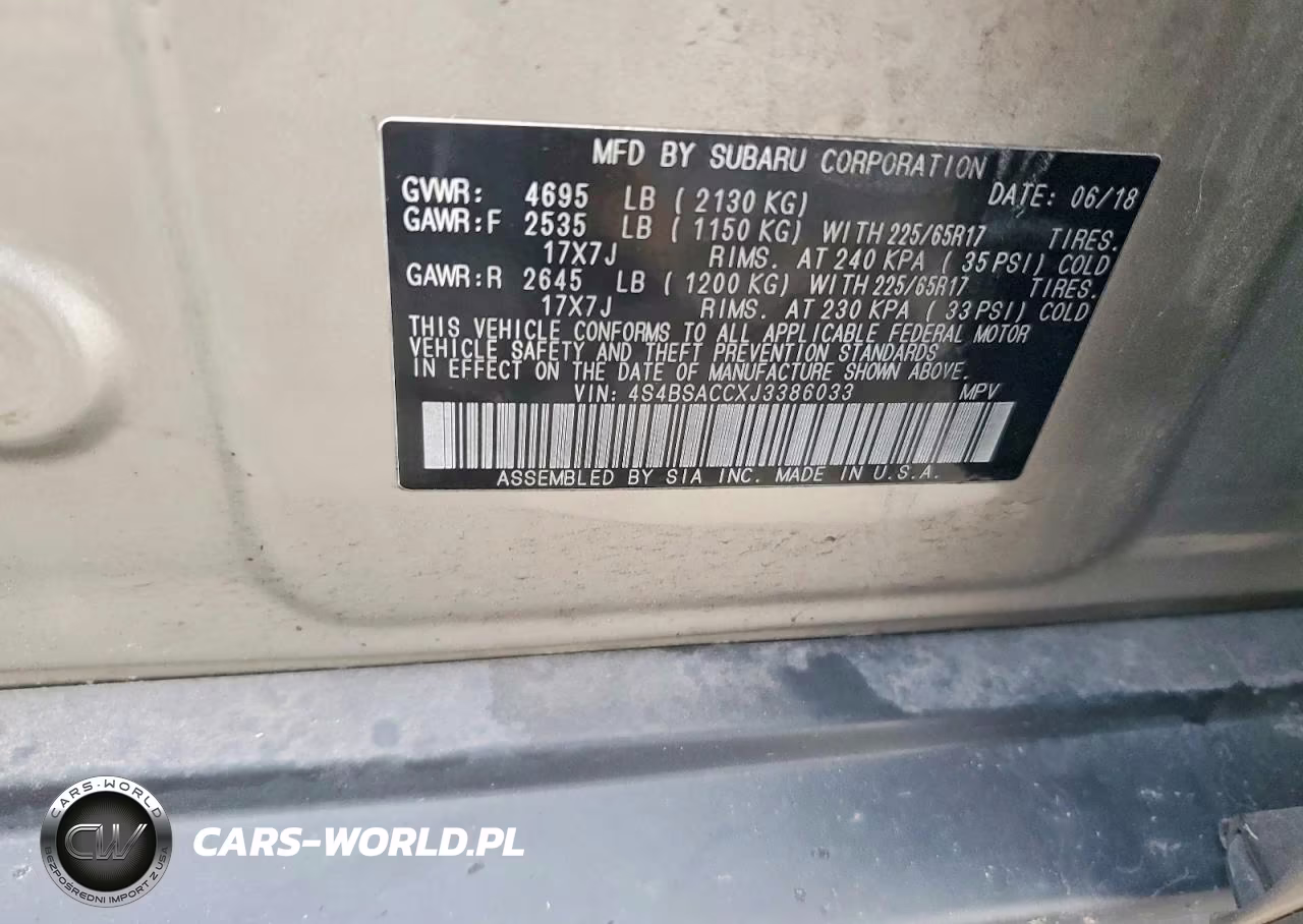 2018 Subaru Outback 2.5I Premium VIN:4S4BSACCXJ3386033 - 14