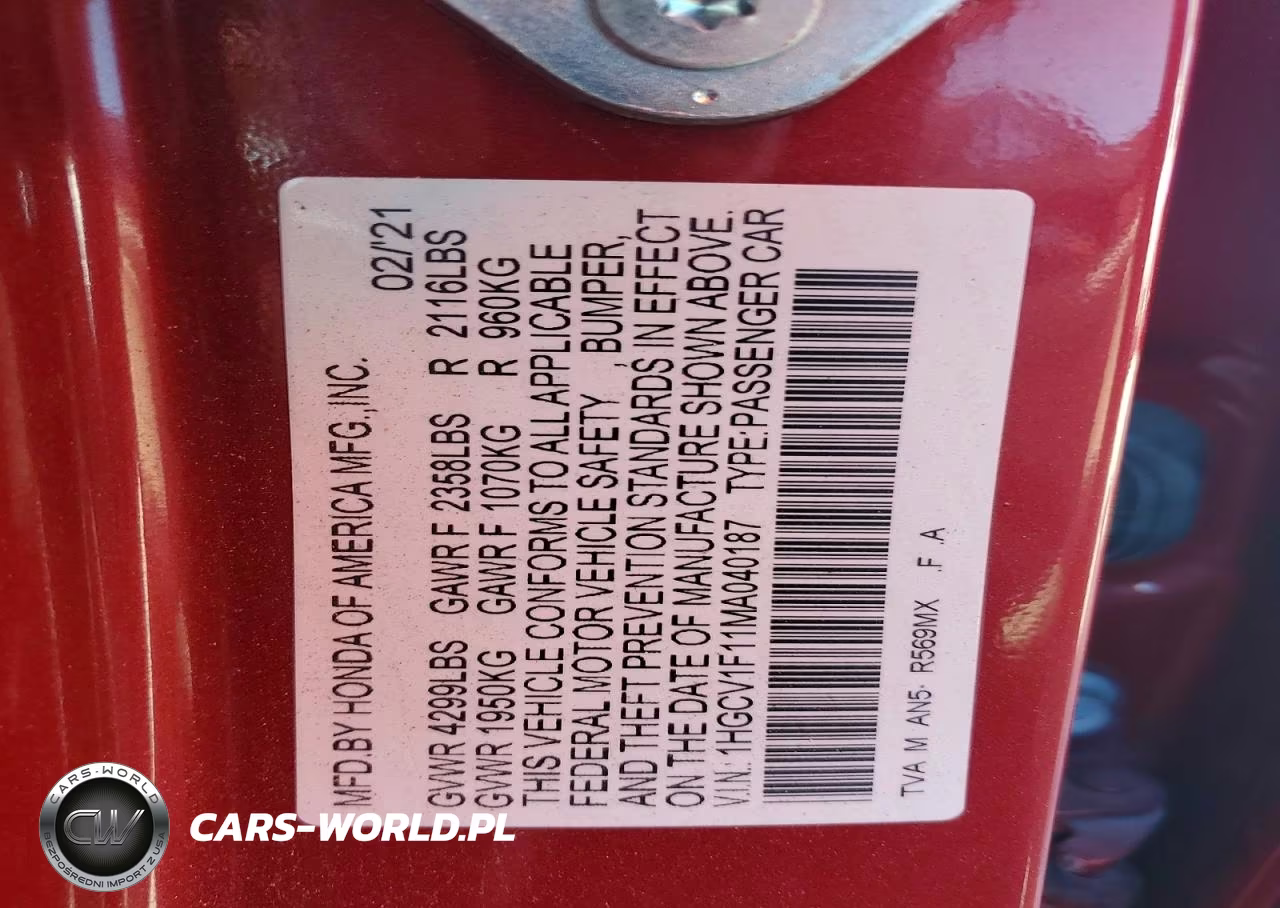 2021 Honda Accord Lx VIN:1HGCV1F11MA040187 - 12