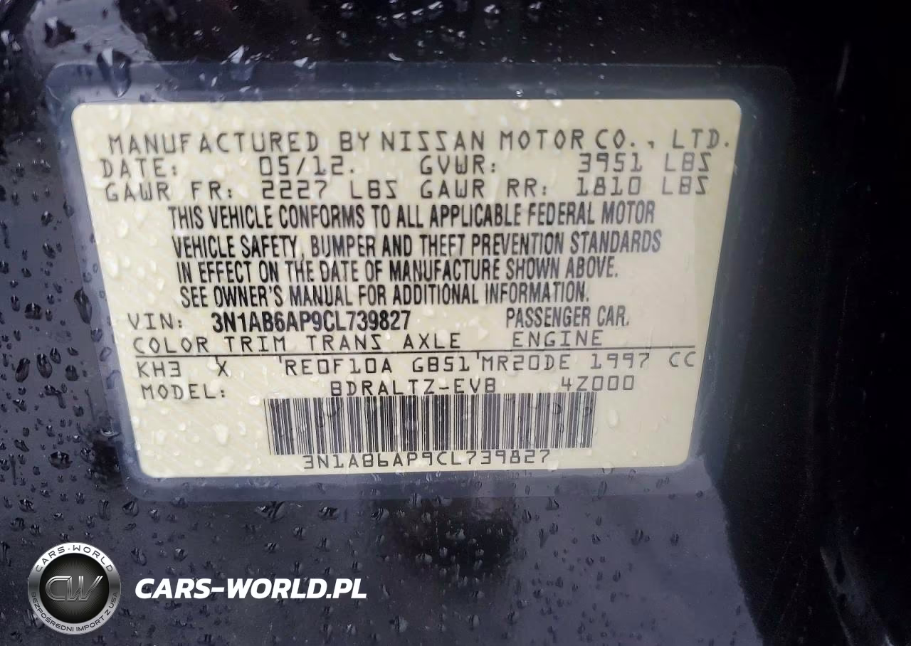2012 NISSAN SENTRA 2.0 VIN:3N1AB6AP9CL739827 - 13